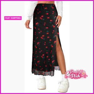 Mesh Slit Split Long Skirt High Waisted Sexy Maxi Skirt